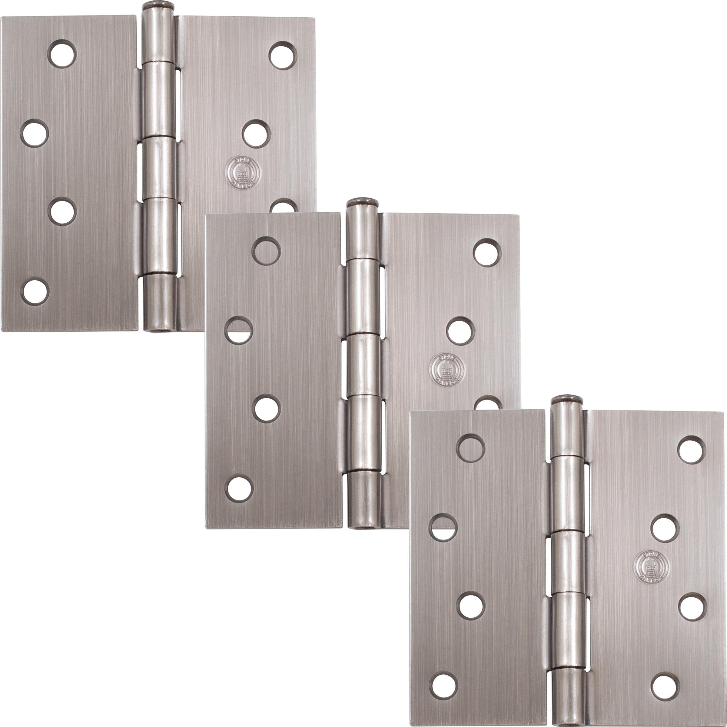Stone Harbor Hardware 4" Door Hinges, Square Corner, Antique Nickel, 3-Pack