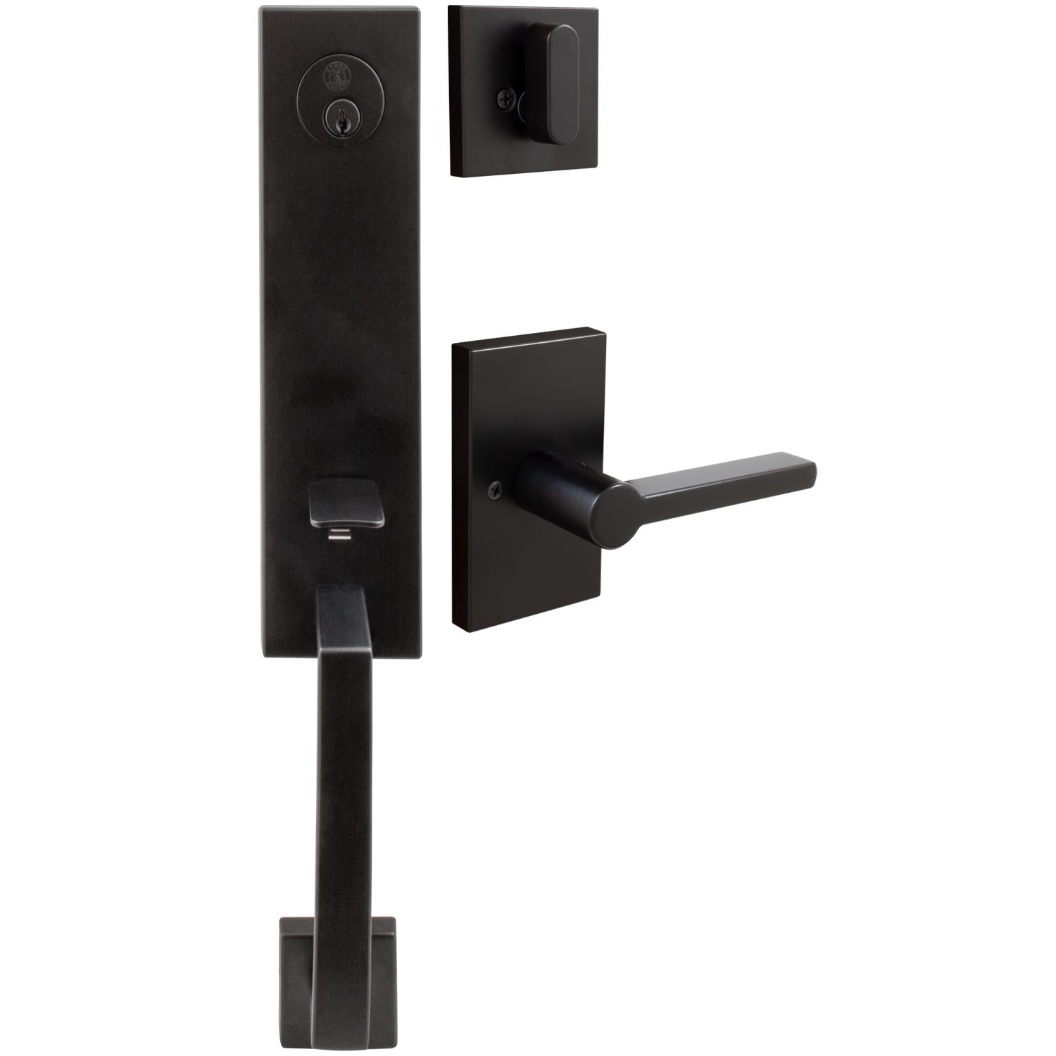 Munich Handleset with Vienna and Rectangular Rose Interior Trim